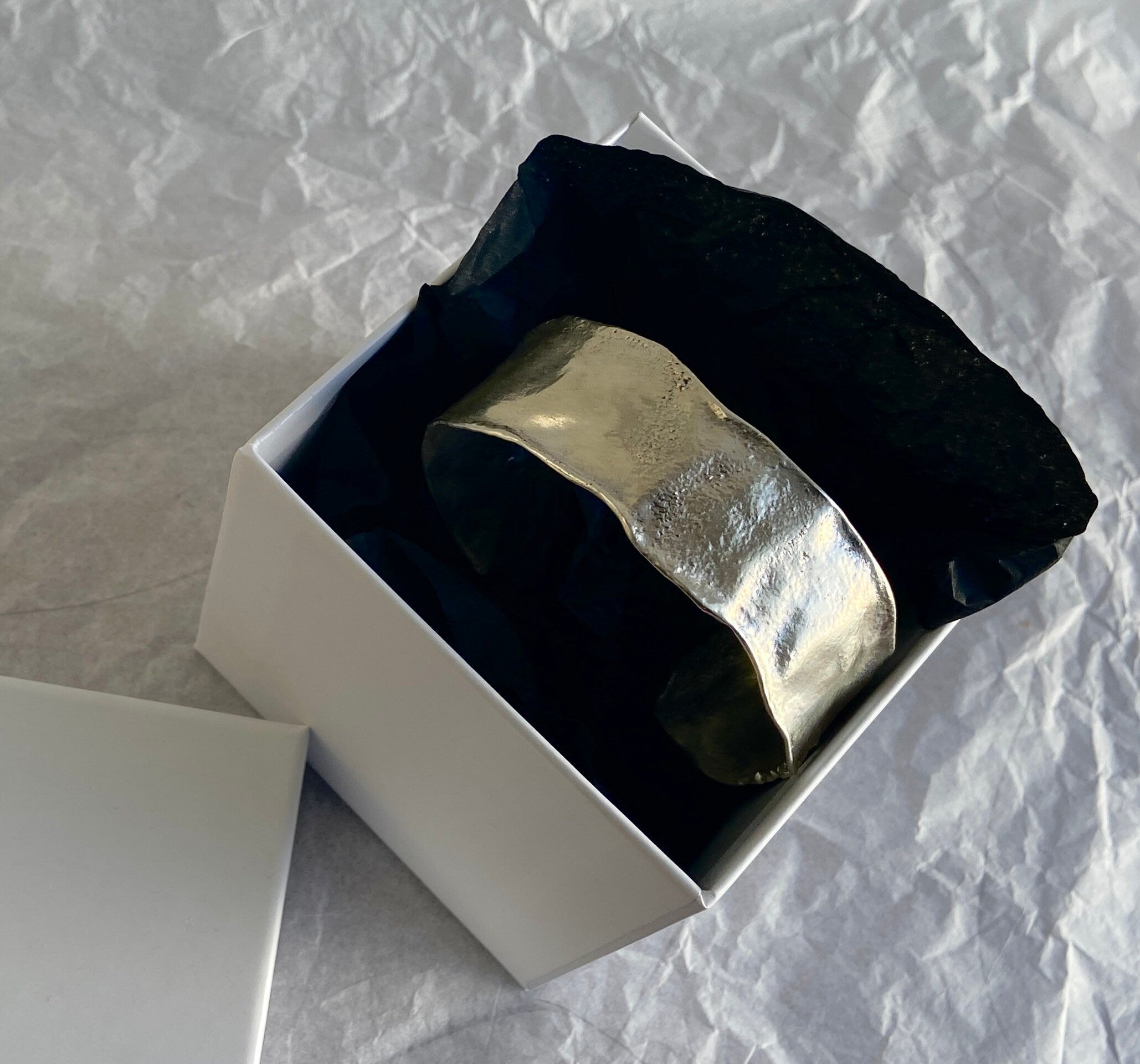 Molten texture Sterling Silver Cuff Bracelet with Silver nuggets, Open Bone Cuff, made to order