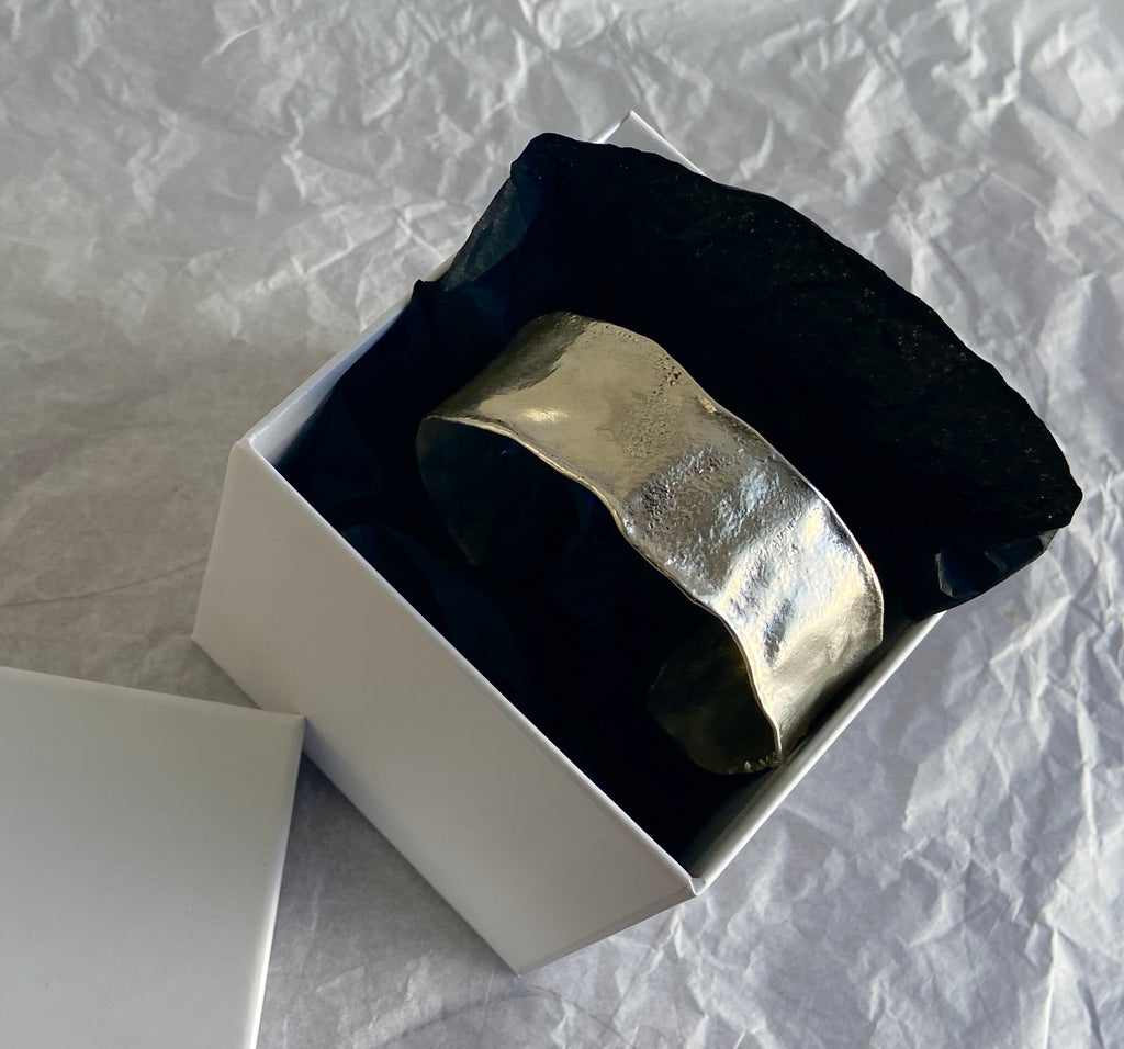 Molten Sterling Silver Cuff Bracelet, Textured Open Wrist Cuff, Beaded Details