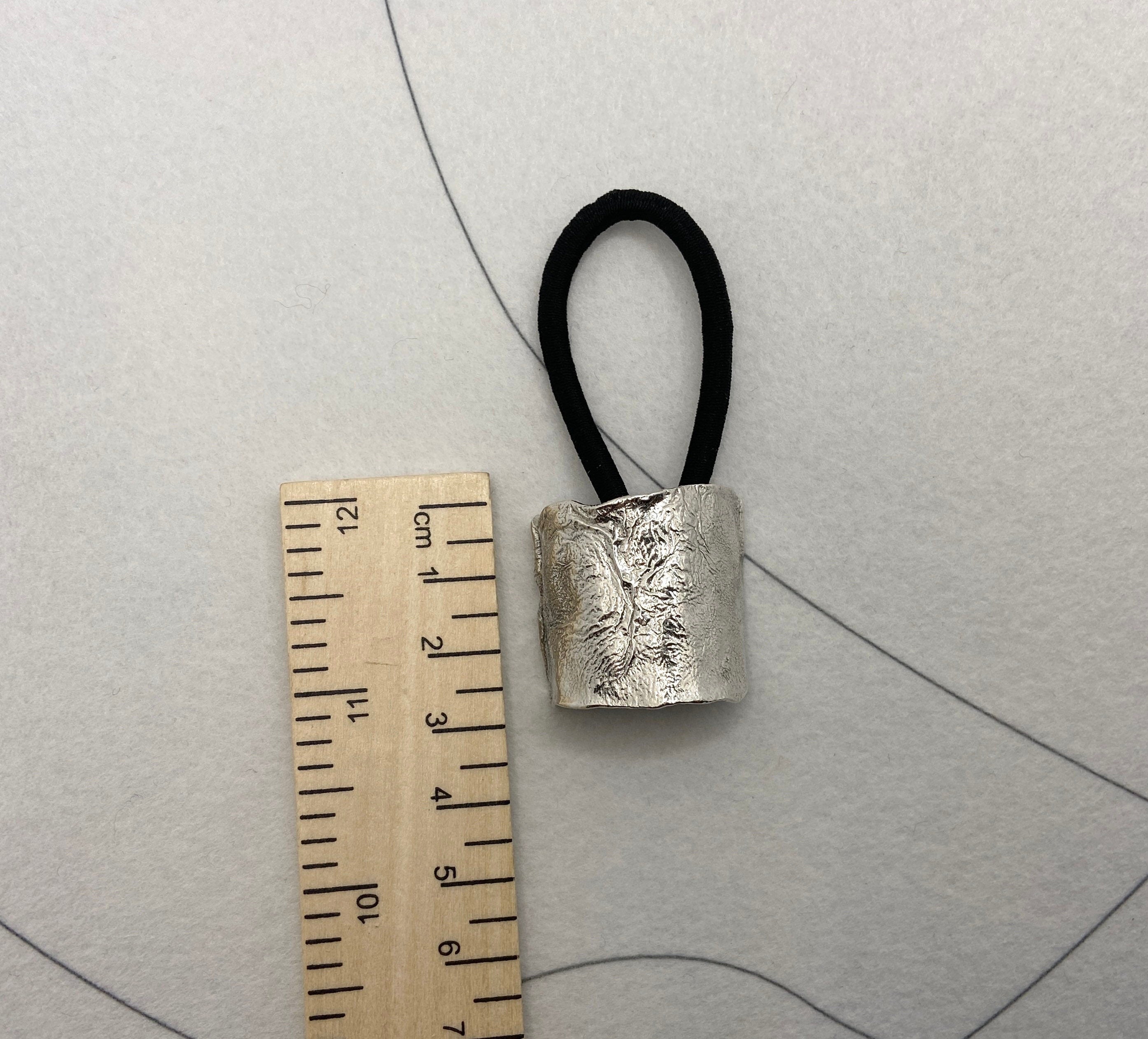 Liquid metal Sterling Silver Ponytail Cuff, Textured Boho Hair wrap with replaceable bobble