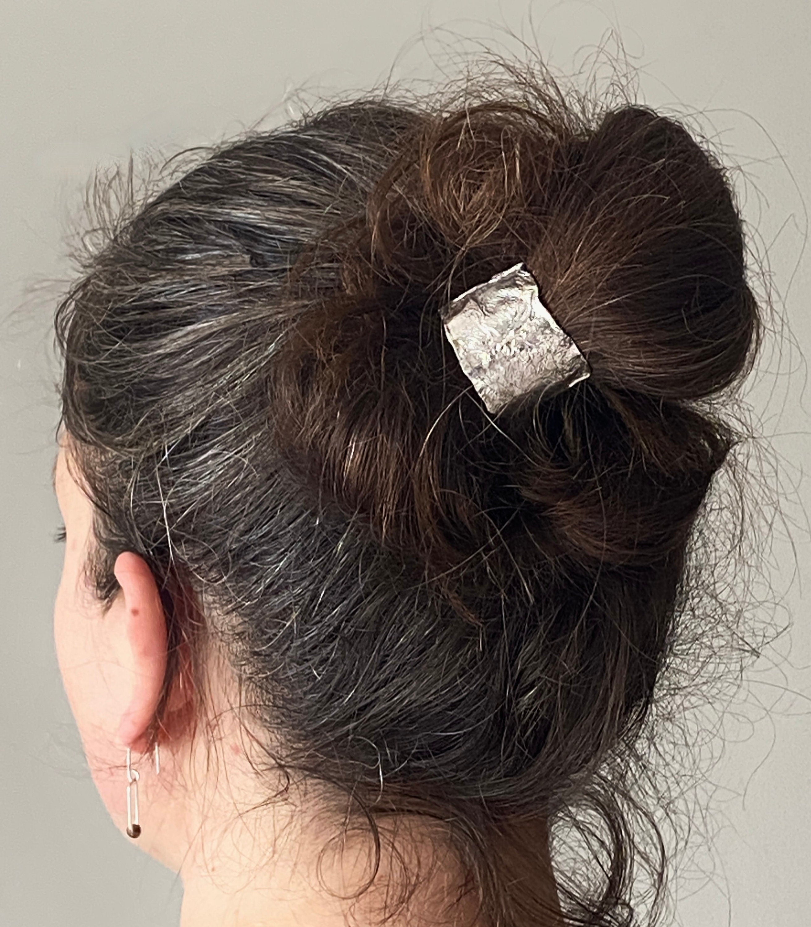 Liquid metal Sterling Silver Ponytail Cuff, Textured Boho Hair wrap with replaceable bobble