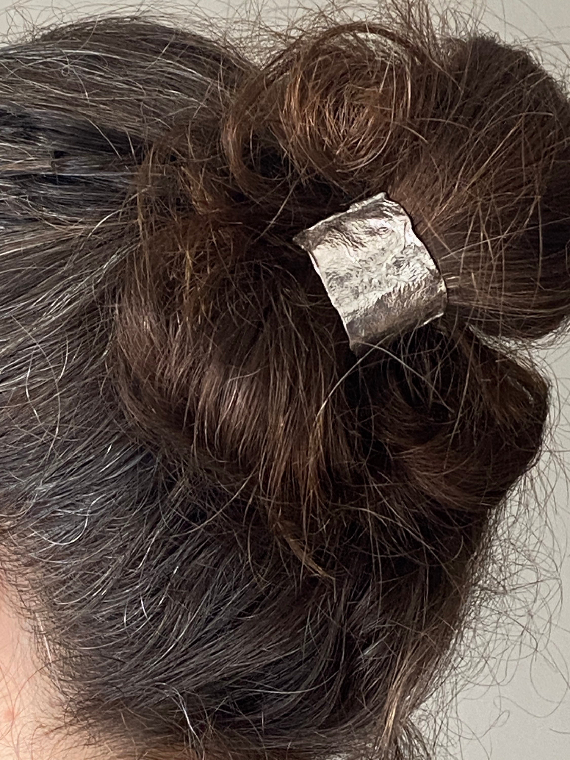 Liquid metal Sterling Silver Ponytail Cuff, Textured Boho Hair wrap with replaceable bobble
