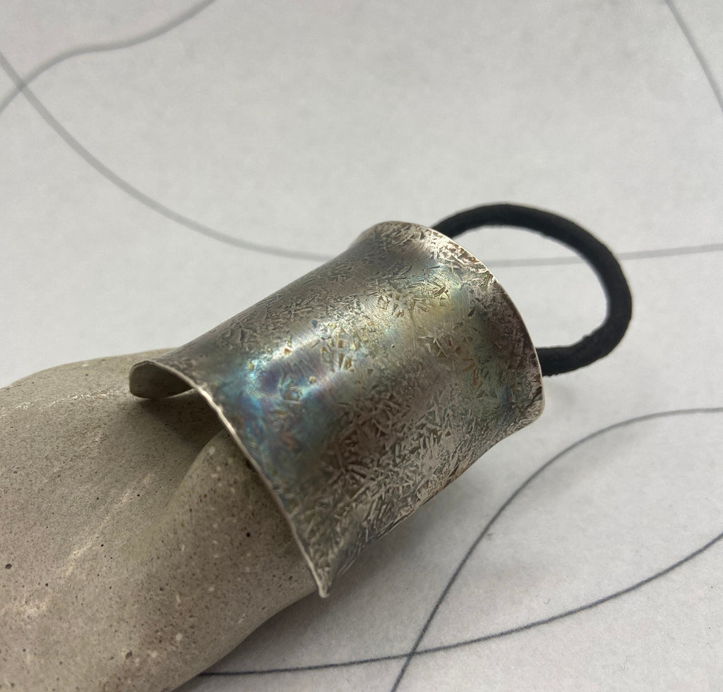 Handmade Sterling Silver Ponytail Cuff: Aged Texture Hair Jewelry