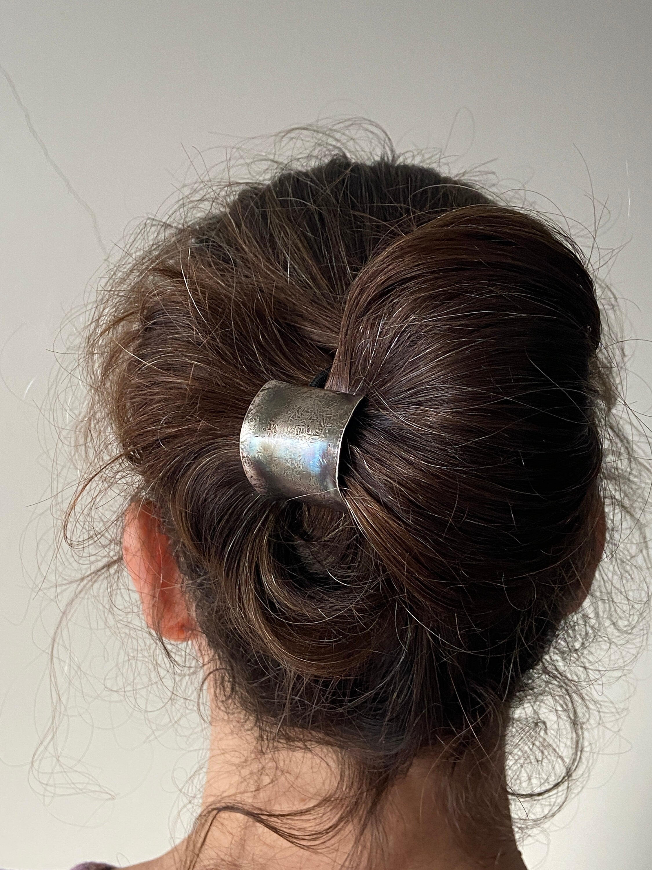 Hammered Sterling Silver Ponytail Holder or Bun Cuff, Handmade Hair Jewellery