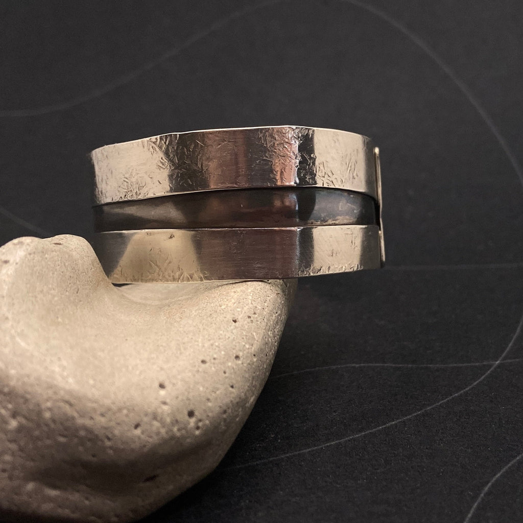 Oxidized Sterling Silver Cuff Bracelet: Striped Wide Bangle, personalised gift