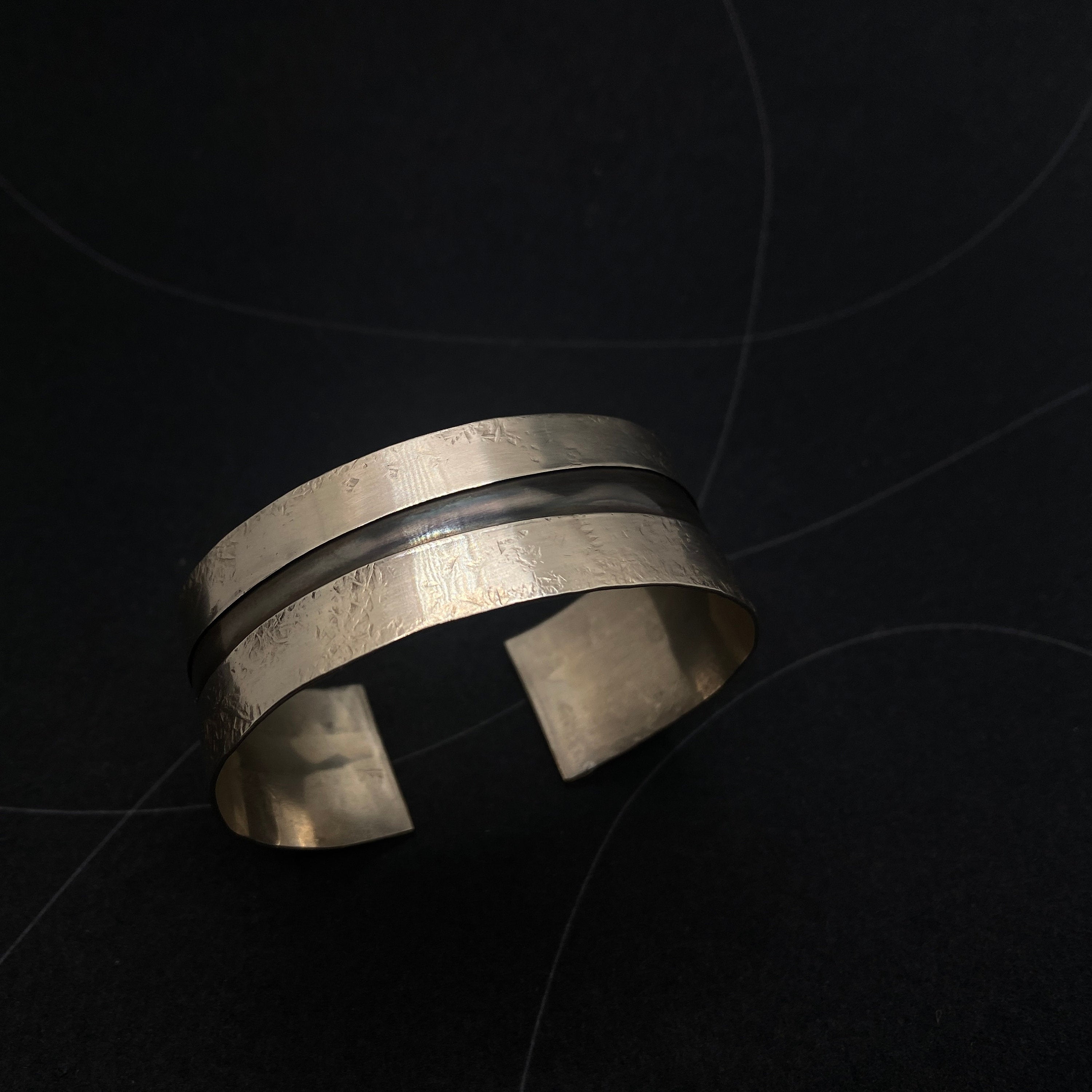 Oxidized Sterling Silver Cuff Bracelet: Striped Wide Bangle, personalised gift