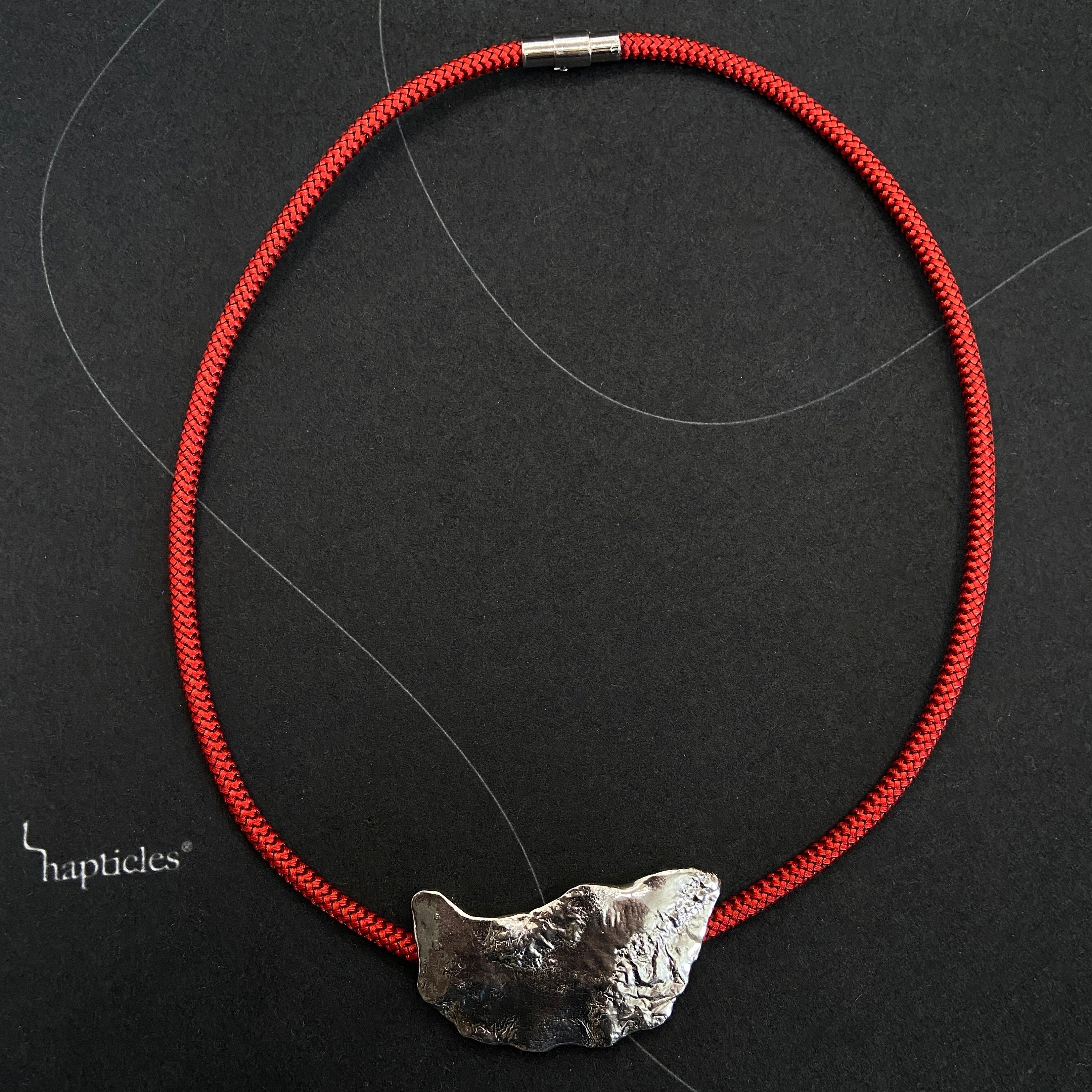 Molten Sterling Silver Clip On Pendant: Red Cable Cord Necklace