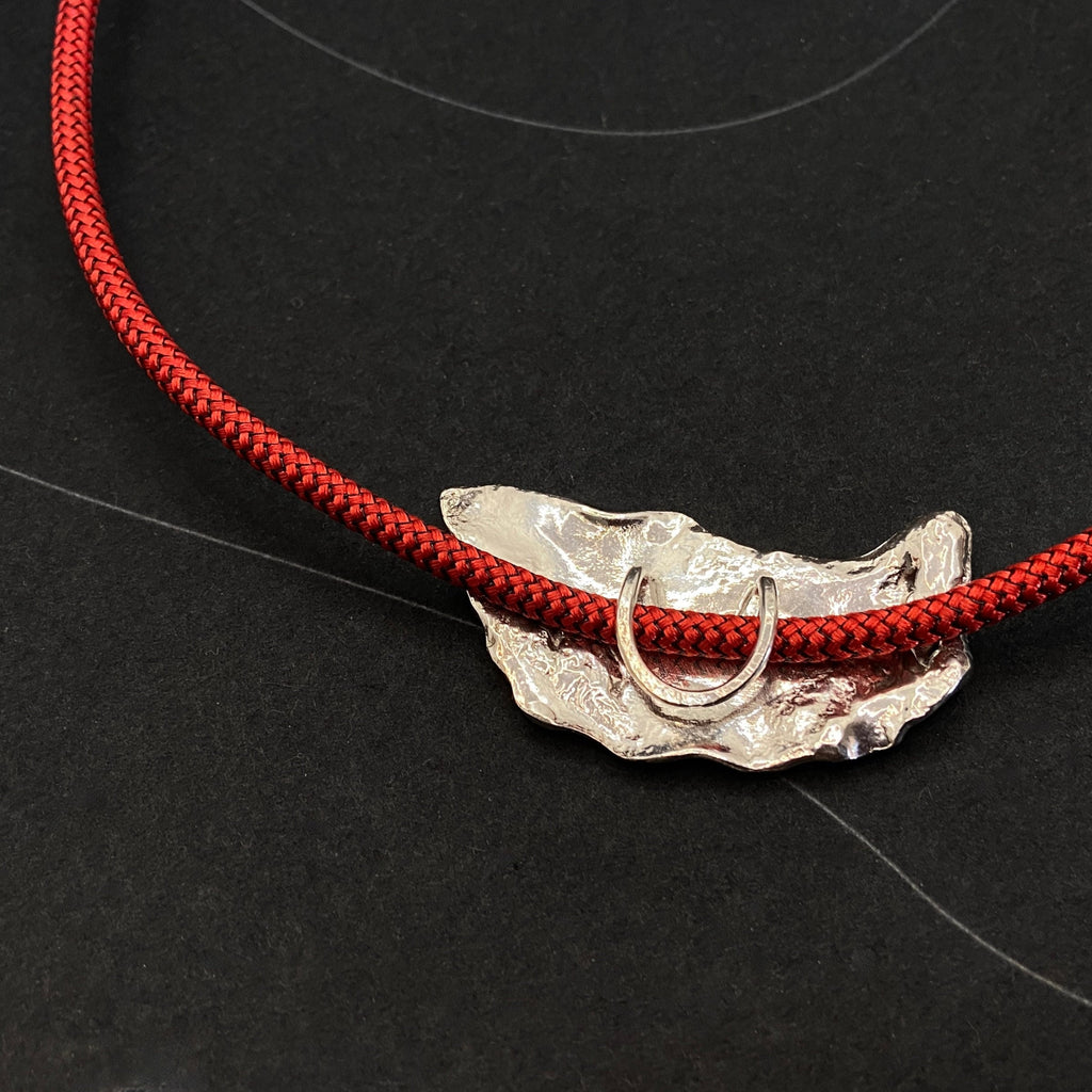 Molten Sterling Silver Clip On Pendant: Red Cable Cord Necklace
