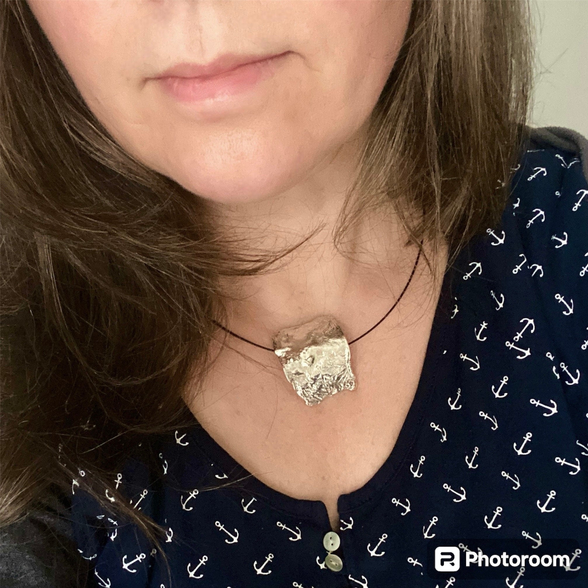 Recycled Sterling Silver Necklace & Ponytail Cuff: Molten Metal Pendant