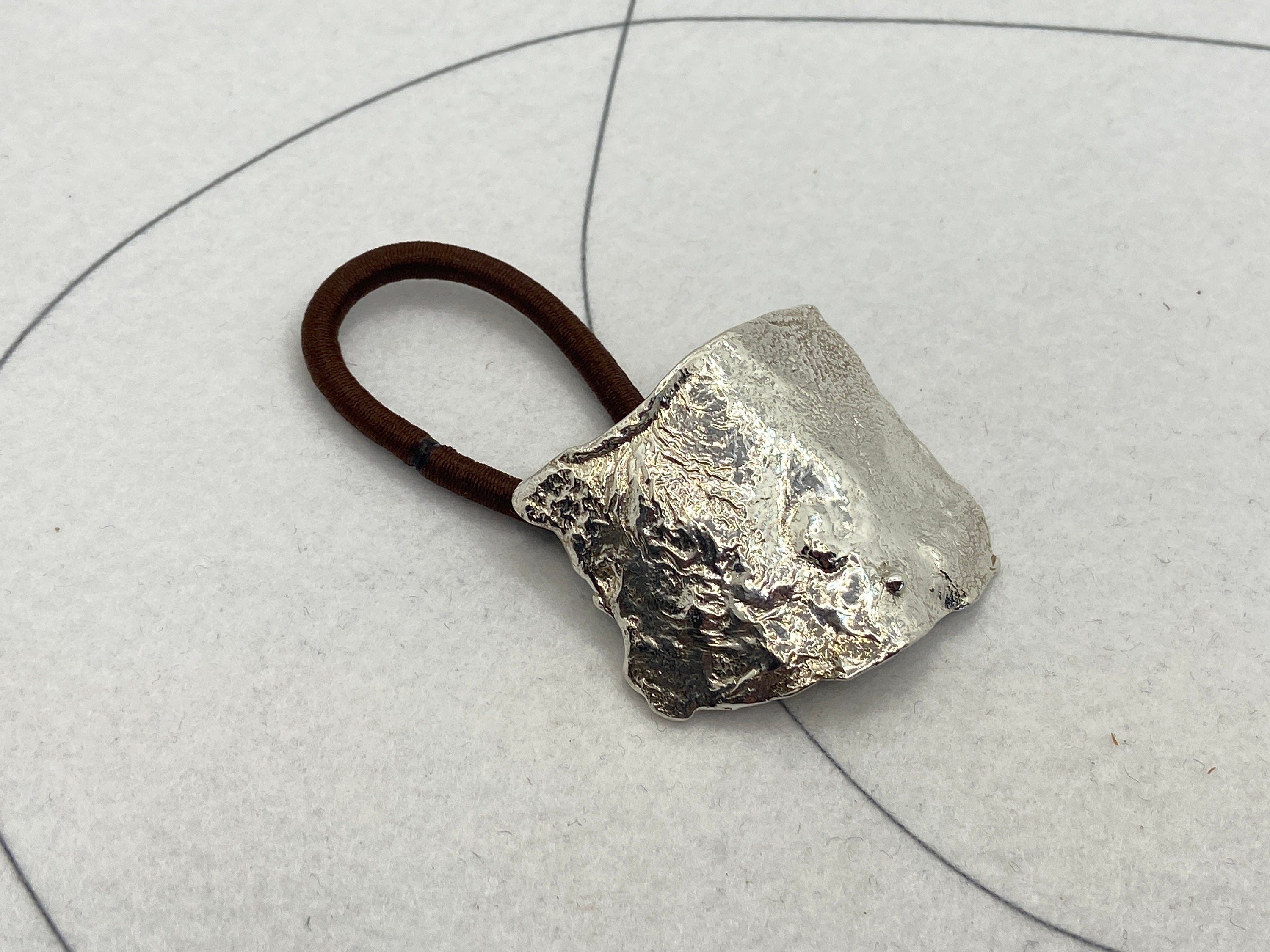 2in1 design Sterling silver necklace and ponytail cuff, molten metal statement recycled 925 silver pendant, long hair do gift for her