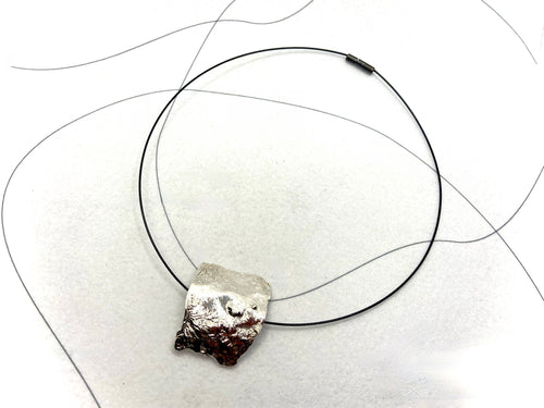 2in1 design Sterling silver necklace and ponytail cuff, molten metal statement recycled 925 silver pendant, long hair do gift for her