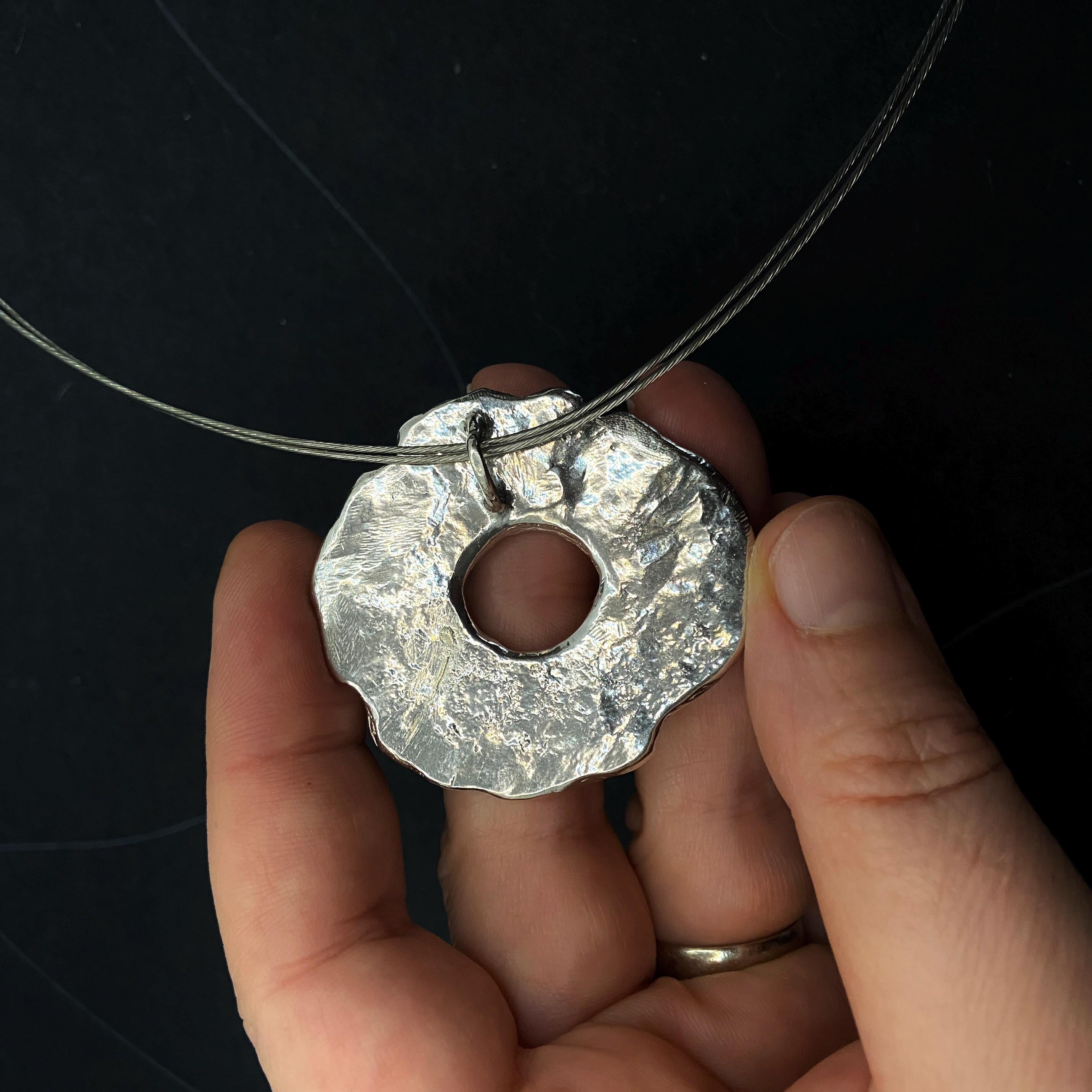 Textured Sterling Silver Statement Pendant: Short Steel Wire Necklace, Personalizable