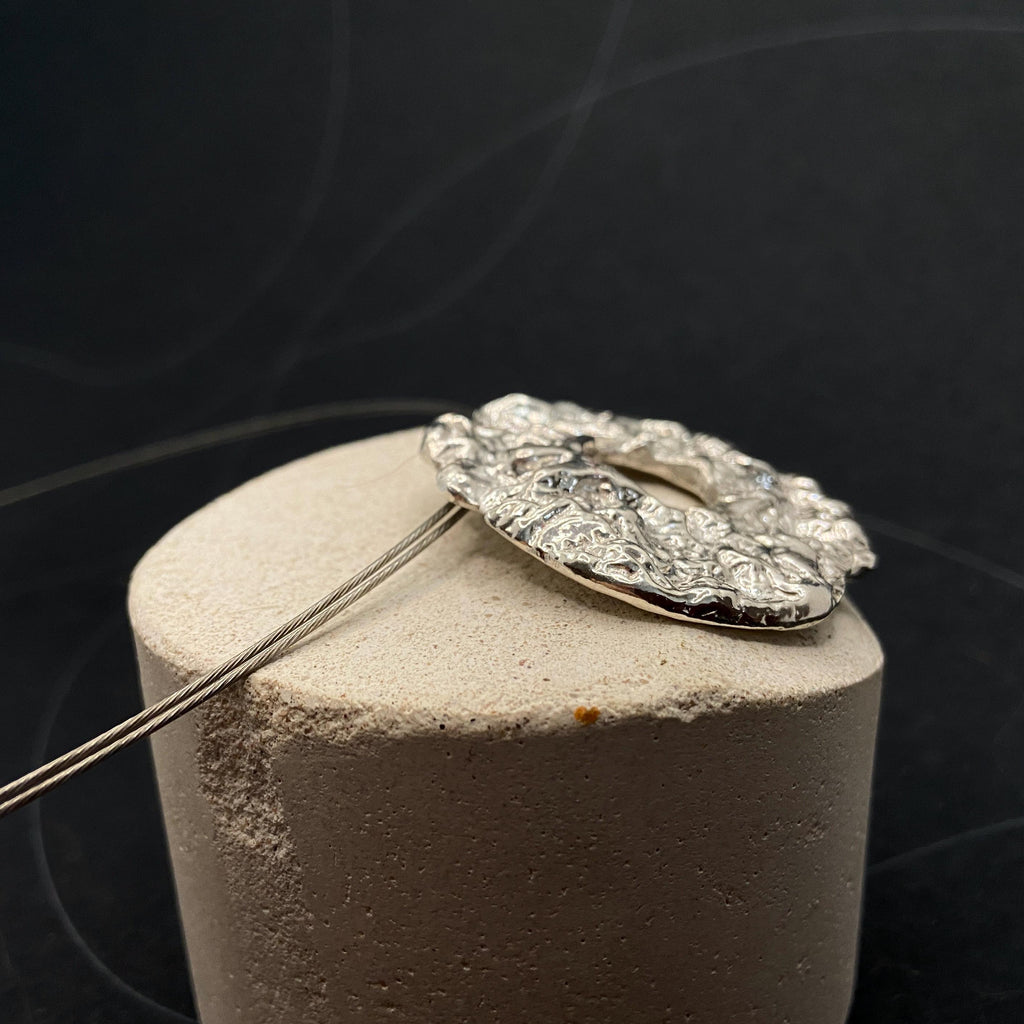 Textured Sterling Silver Statement Pendant: Short Steel Wire Necklace, Personalizable