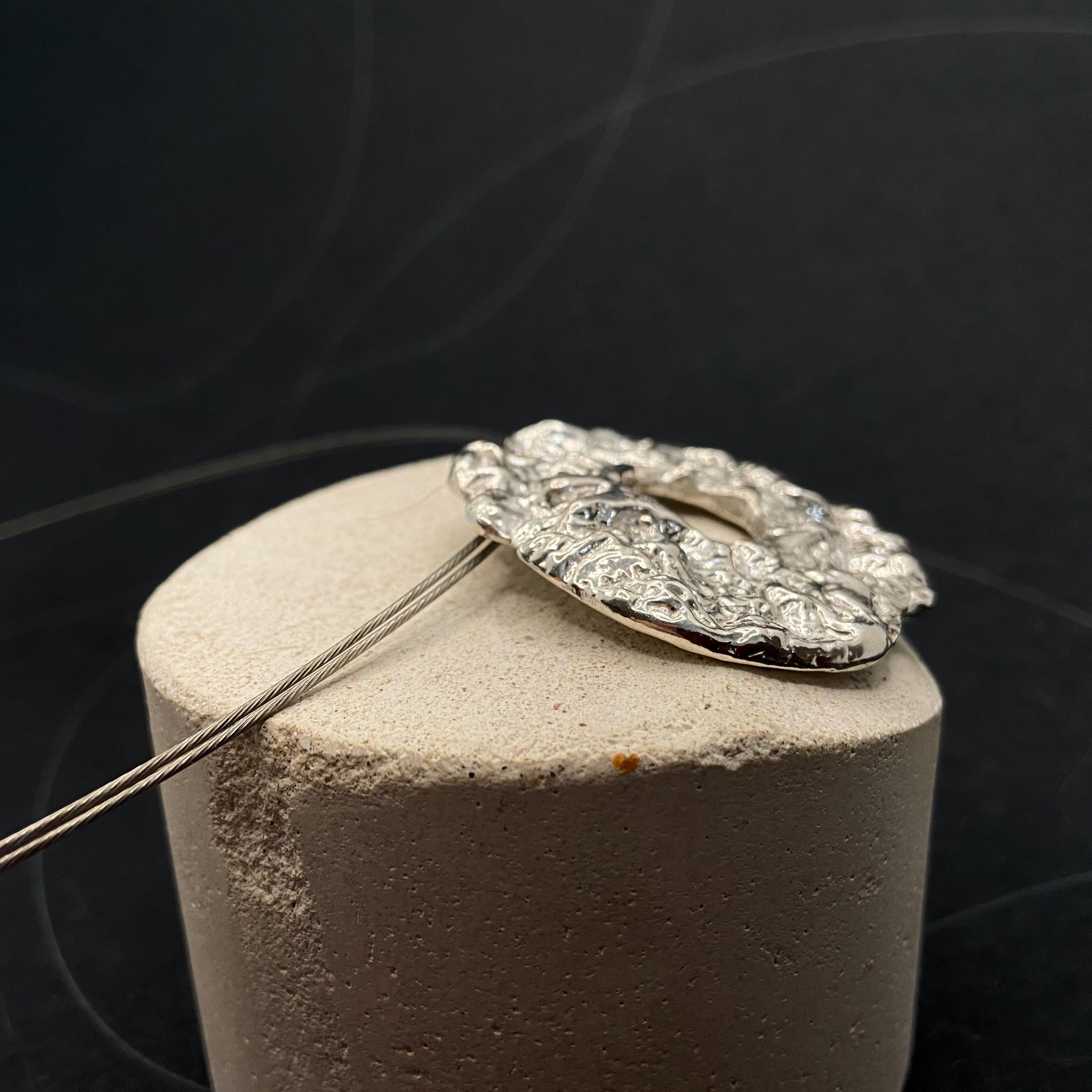 Textured Sterling Silver Statement Pendant: Short Steel Wire Necklace, Personalizable