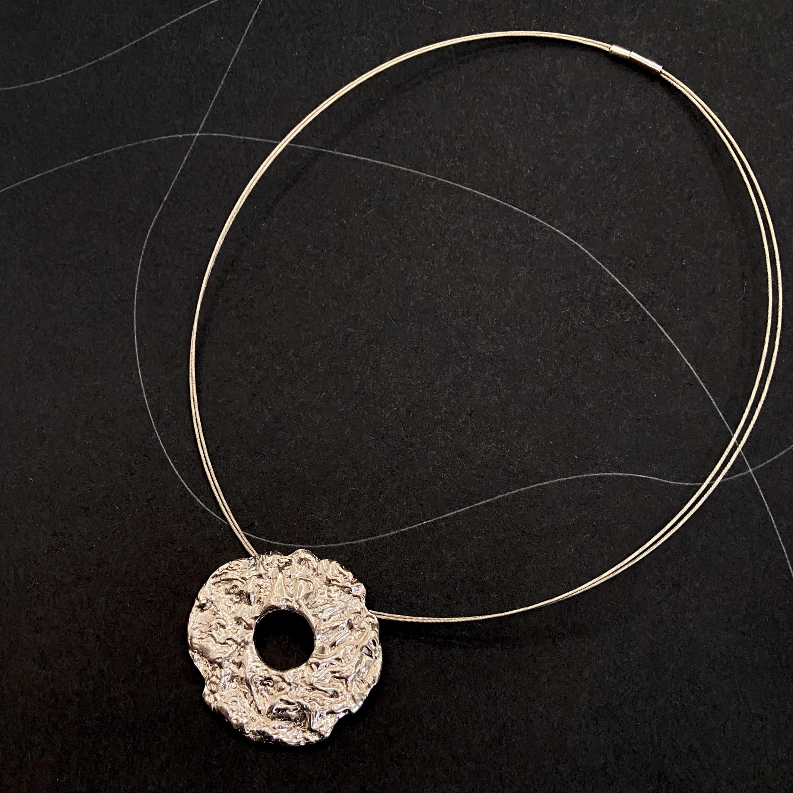 Textured Sterling Silver Statement Pendant: Short Steel Wire Necklace, Personalizable