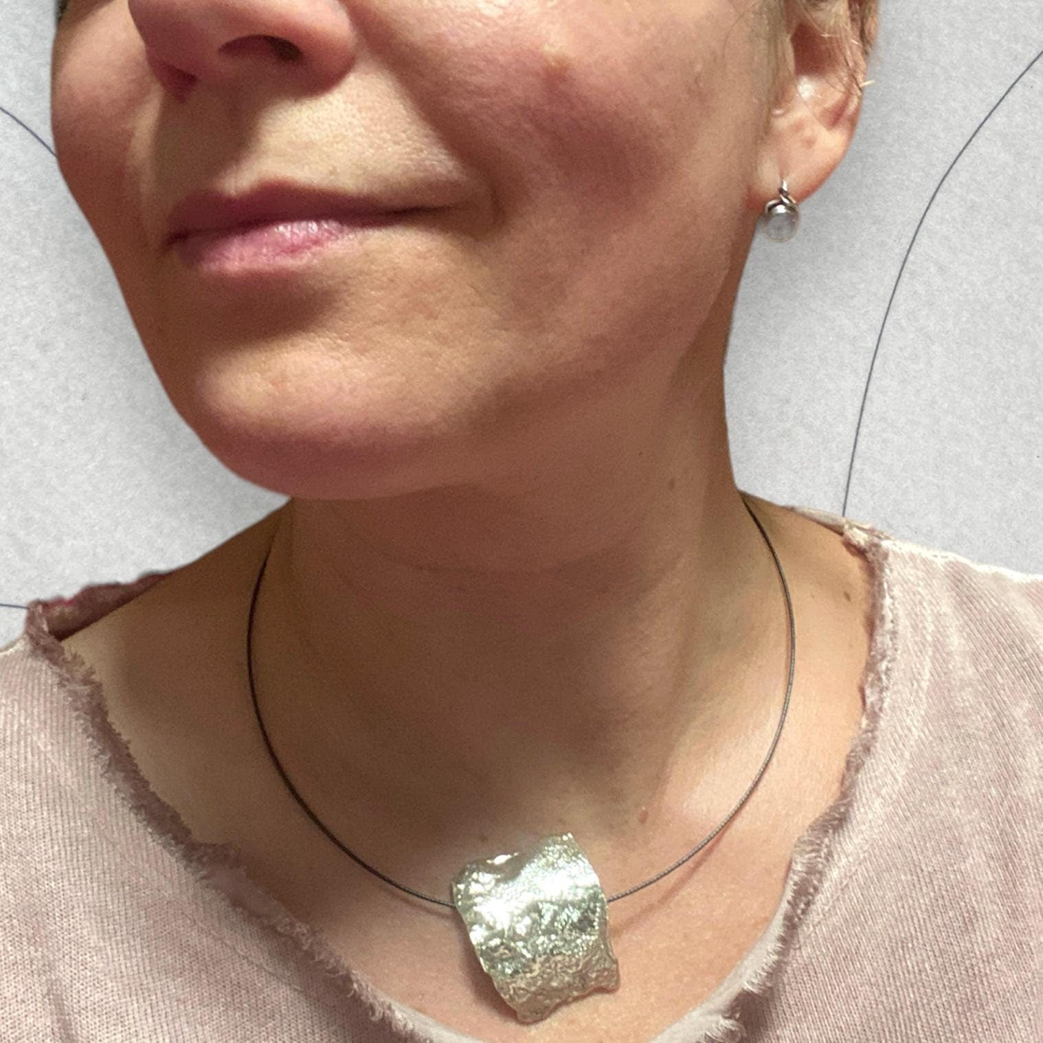 Recycled Sterling Silver Necklace & Ponytail Cuff: Molten Metal Pendant