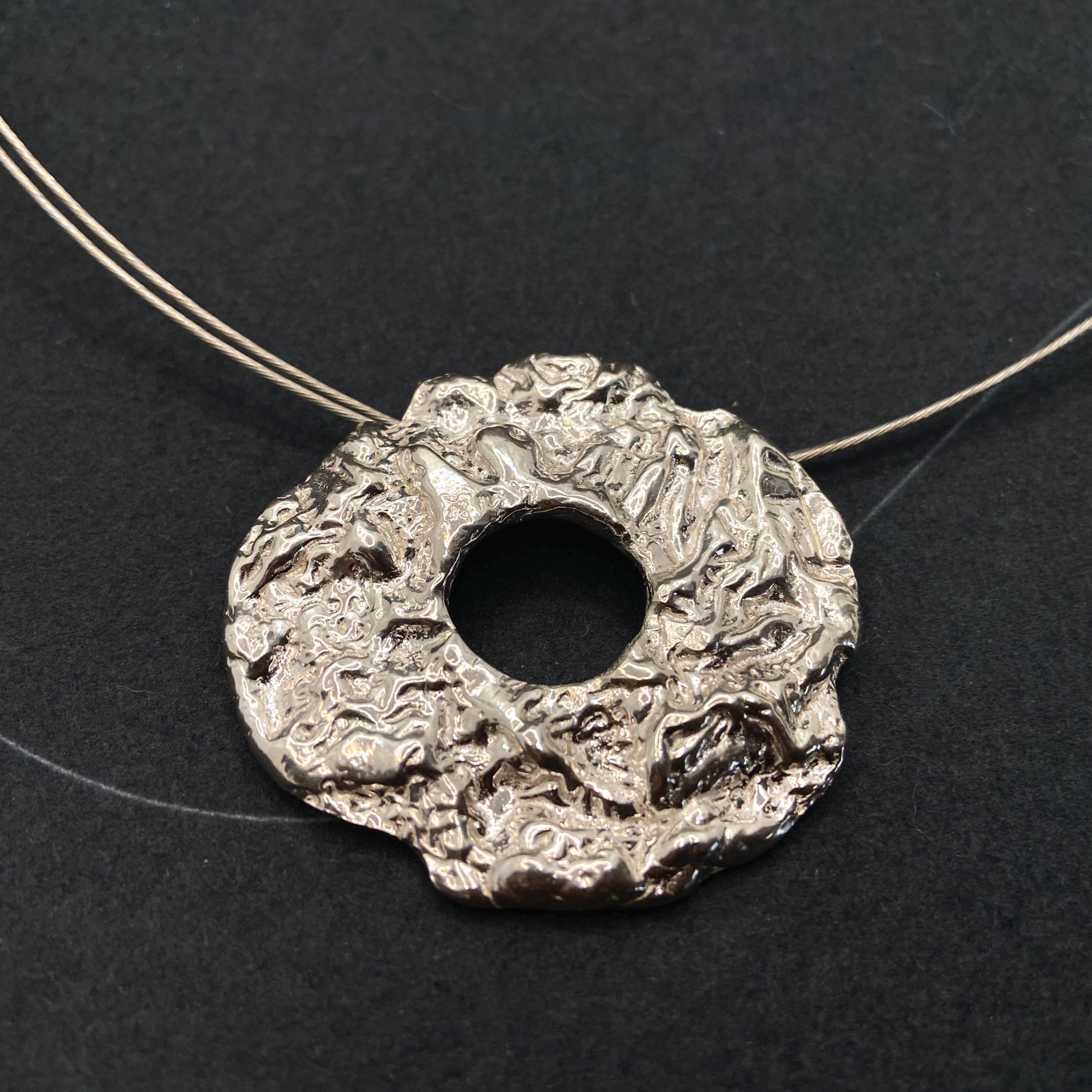 Textured Sterling Silver Statement Pendant: Short Steel Wire Necklace, Personalizable