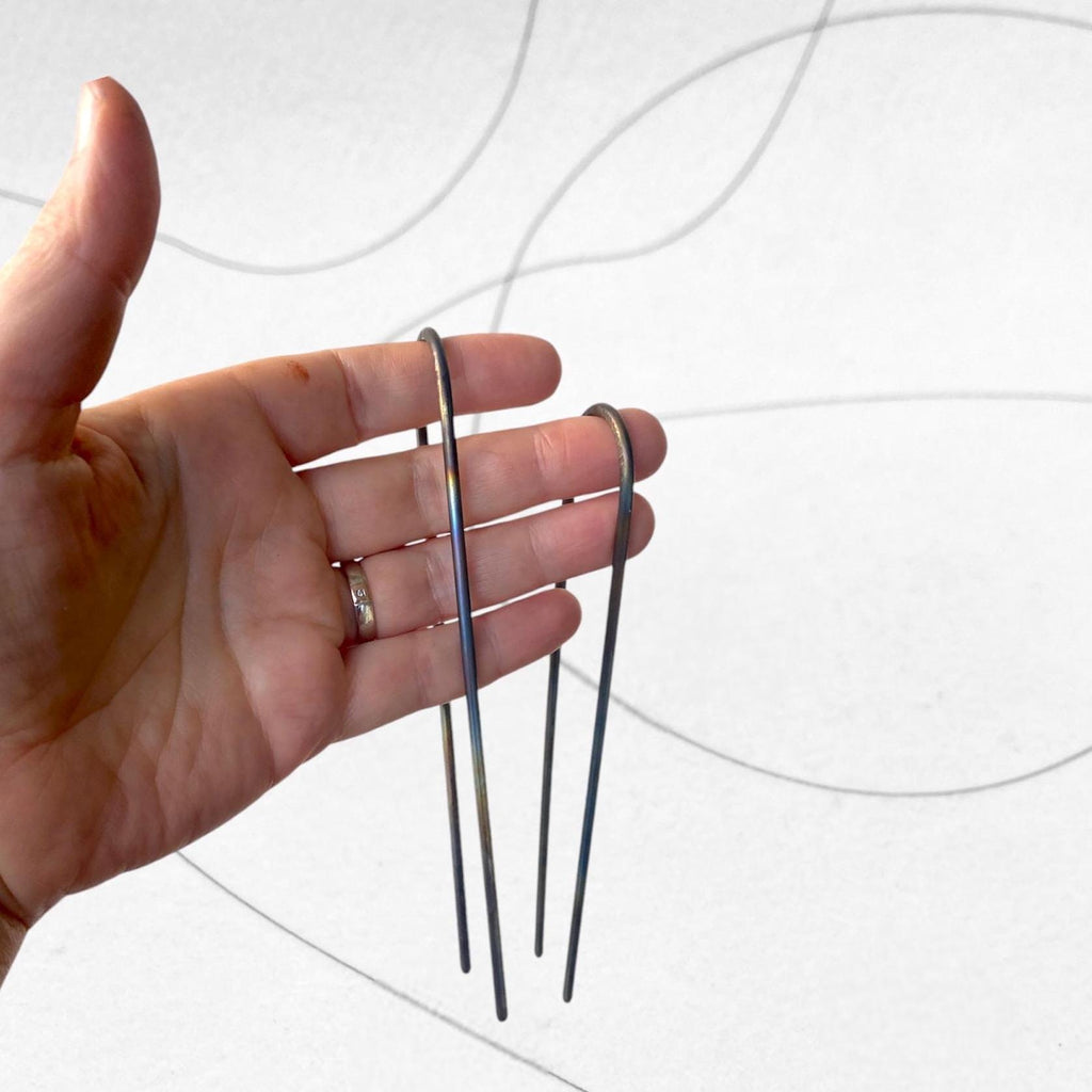 Oxidized Stainless Steel Hair Pin: Long Metal Hair Fork