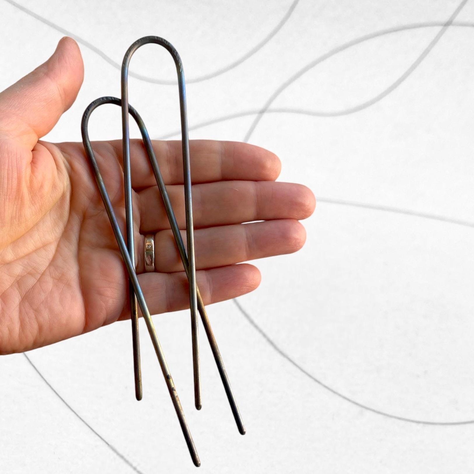 Oxidized Stainless Steel Hair Pin: Long Metal Hair Fork