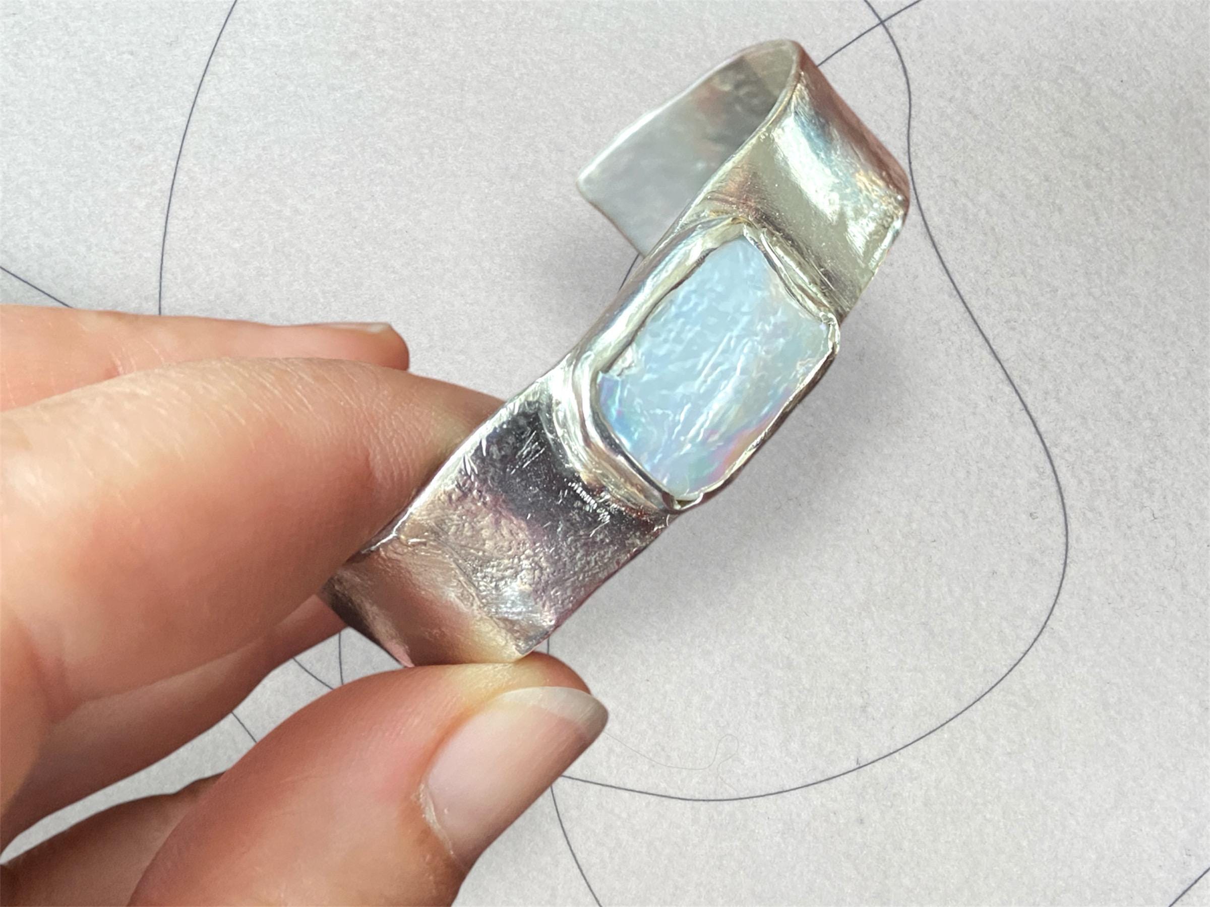 Sterling Silver Keshi Pearl Cuff Bracelet: Personalized Open Bangle, birth stone bracelet