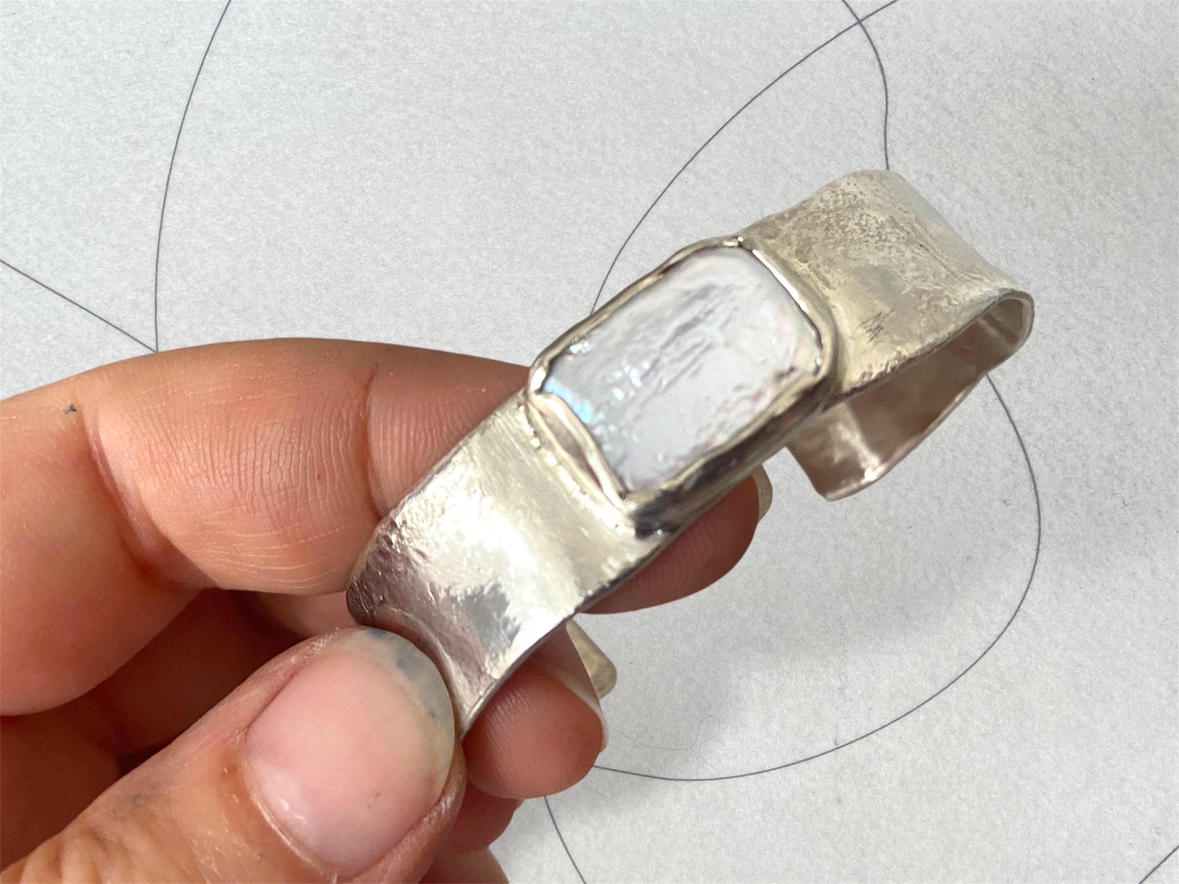 Sterling Silver Keshi Pearl Cuff Bracelet: Personalized Open Bangle, birth stone bracelet