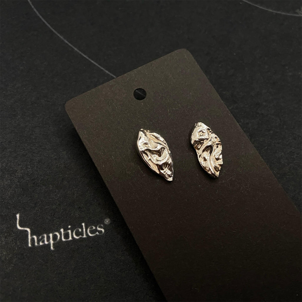 Textured oblong Shape Sterling Silver Stud Earrings: Irregular Handmade Silver Studs
