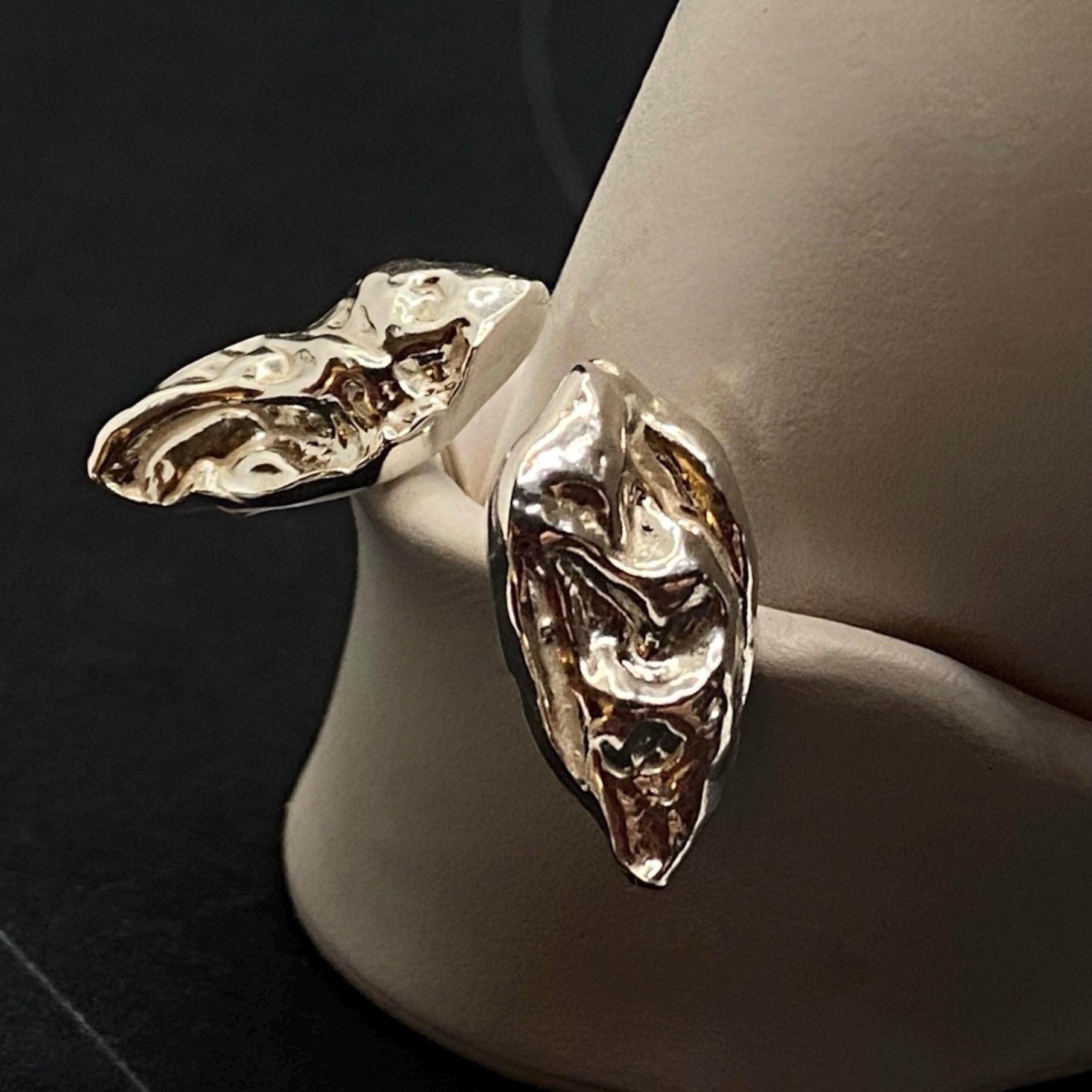 Textured oblong Shape Sterling Silver Stud Earrings: Irregular Handmade Silver Studs