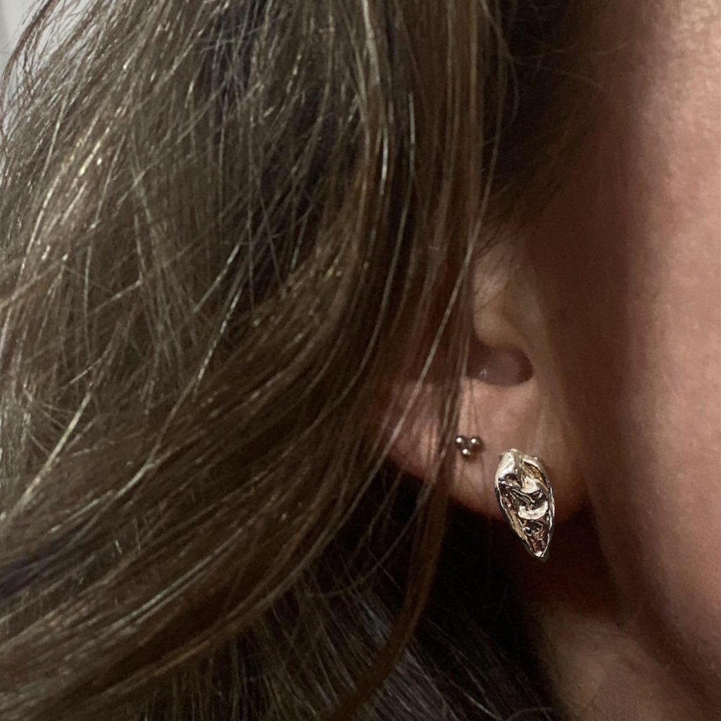 Textured oblong Shape Sterling Silver Stud Earrings: Irregular Handmade Silver Studs