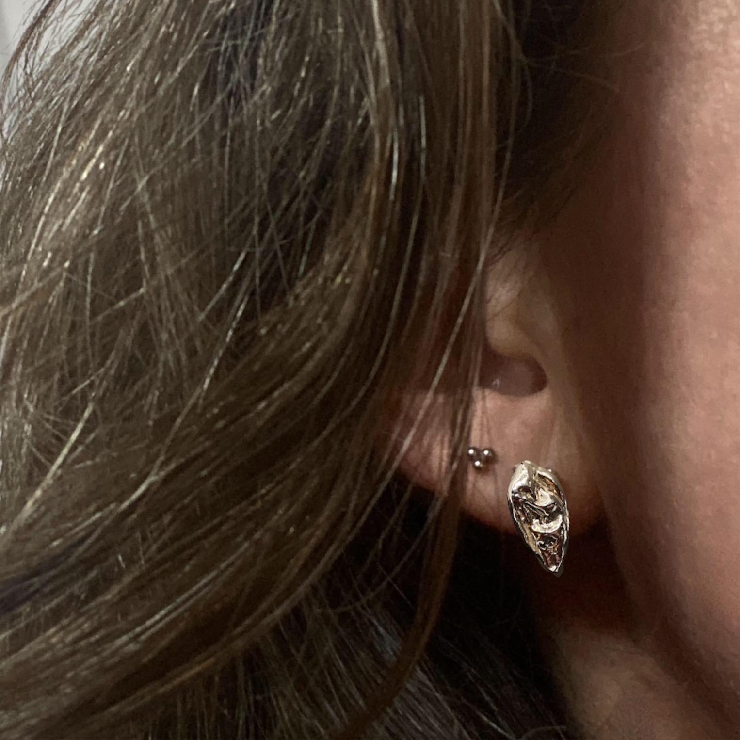 Textured oblong Shape Sterling Silver Stud Earrings: Irregular Handmade Silver Studs