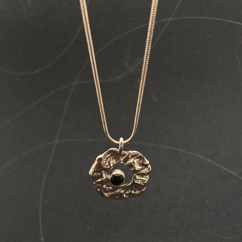 Custom Garnet Sterling Silver Pendant Necklace: Textured hoop, Engraving Option