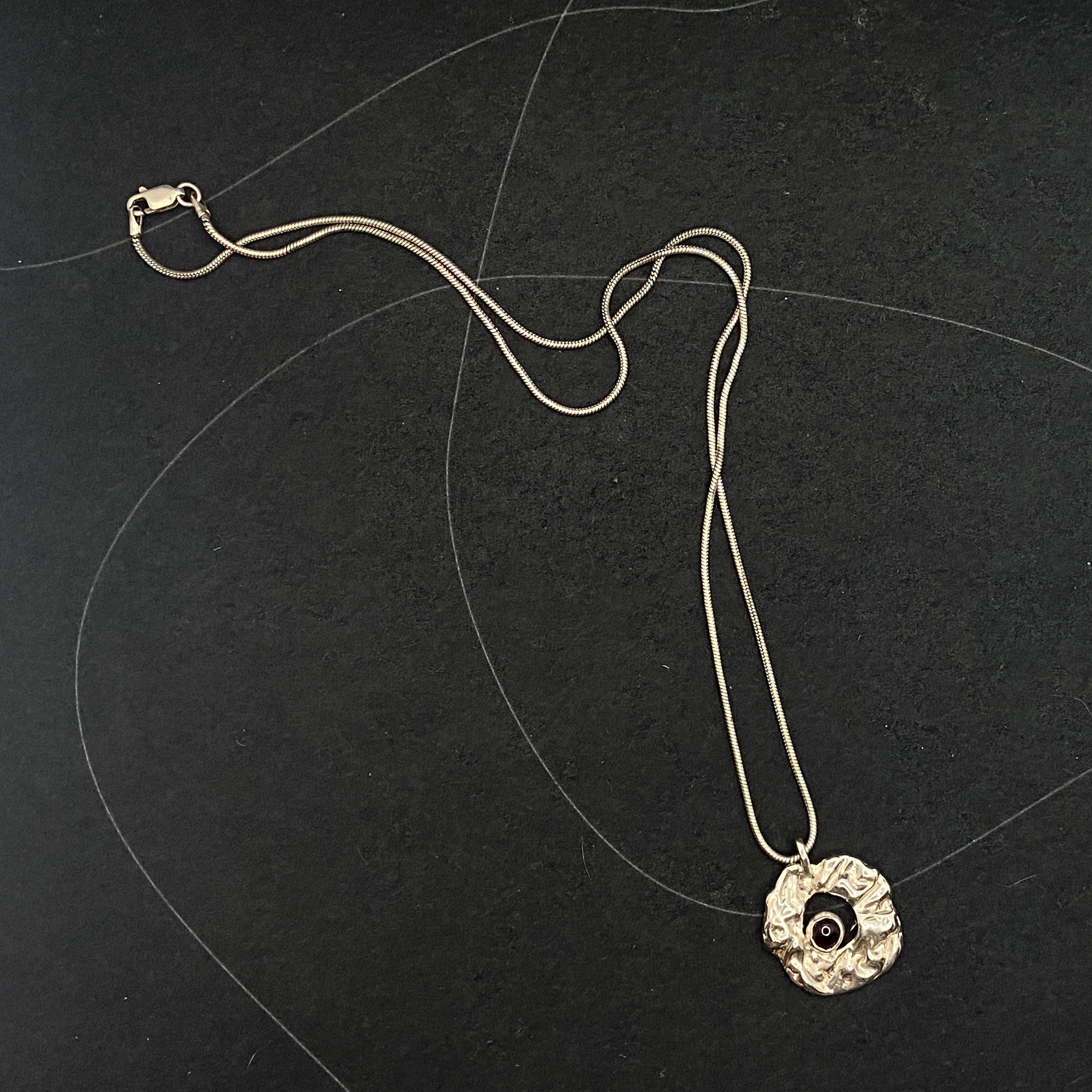 Custom Garnet Sterling Silver Pendant Necklace: Textured hoop, Engraving Option