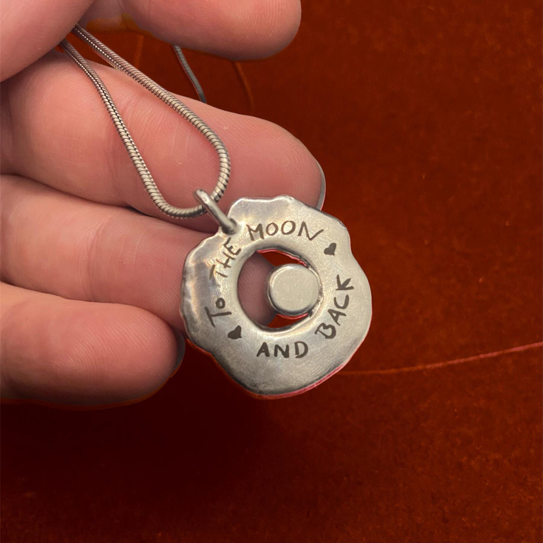 Custom Garnet Sterling Silver Pendant Necklace: Textured hoop, Engraving Option