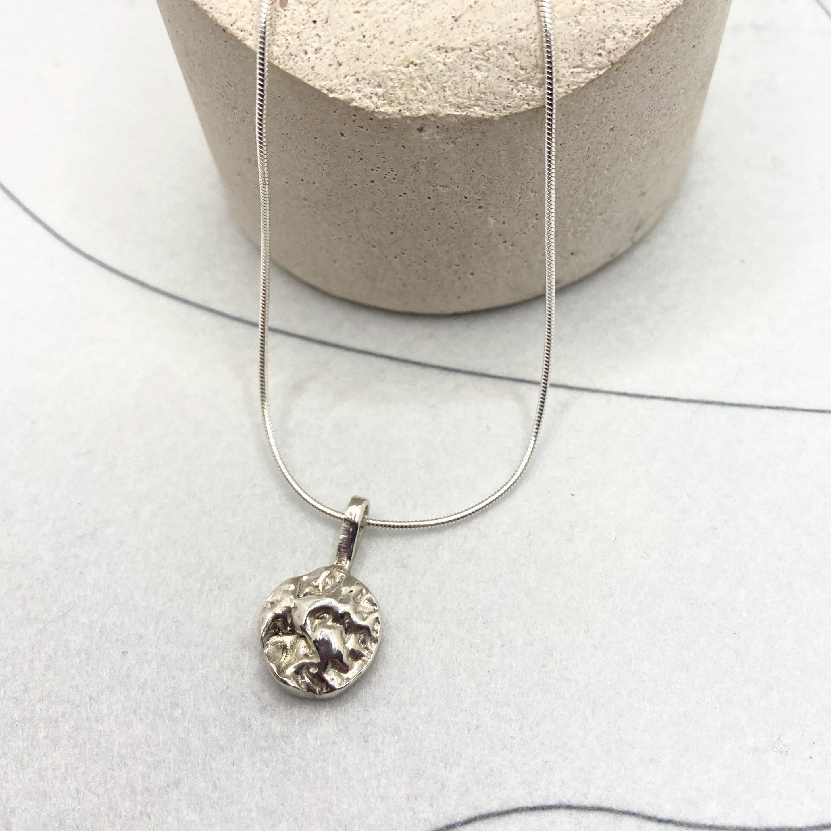 Personalizable Eco Silver Round Nugget Pendant Necklace: Engraved 925 Sterling Silver