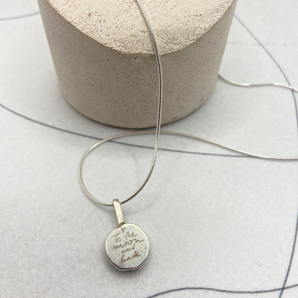 Personalizable Eco Silver Round Nugget Pendant Necklace: Engraved 925 Sterling Silver