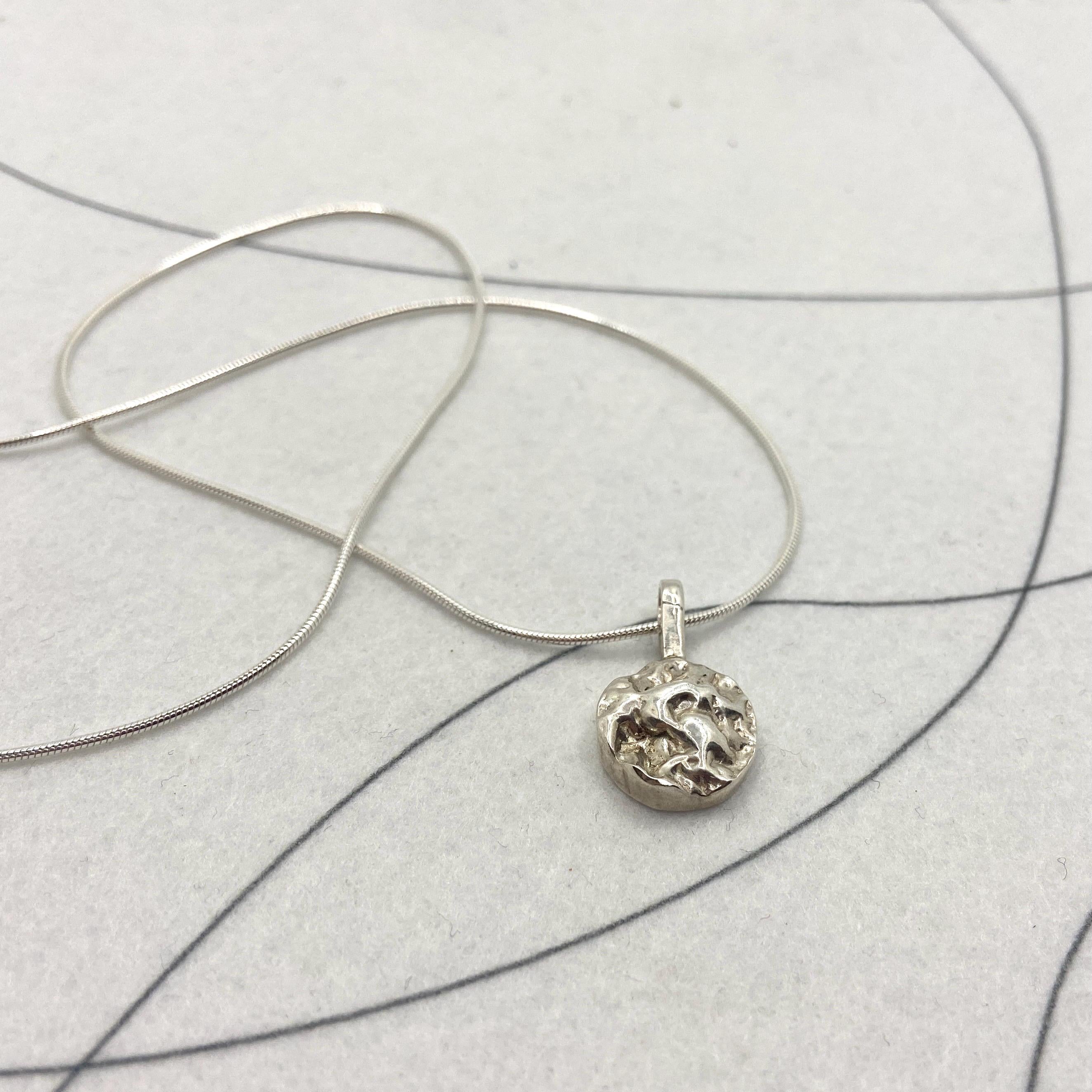 Personalizable Eco Silver Round Nugget Pendant Necklace: Engraved 925 Sterling Silver