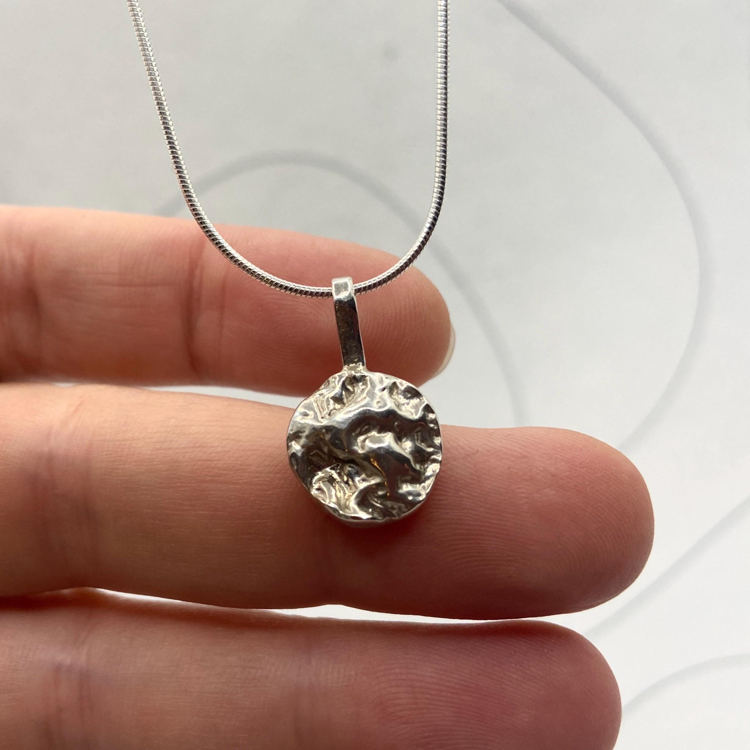 Personalizable Eco Silver Round Nugget Pendant Necklace: Engraved 925 Sterling Silver