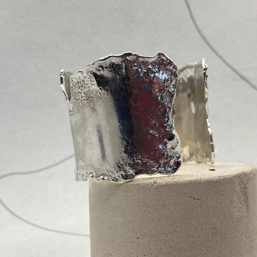 Wide Liquid Metal Sterling Silver Cuff Bracelet - Made to Order Open Wrist Cuff