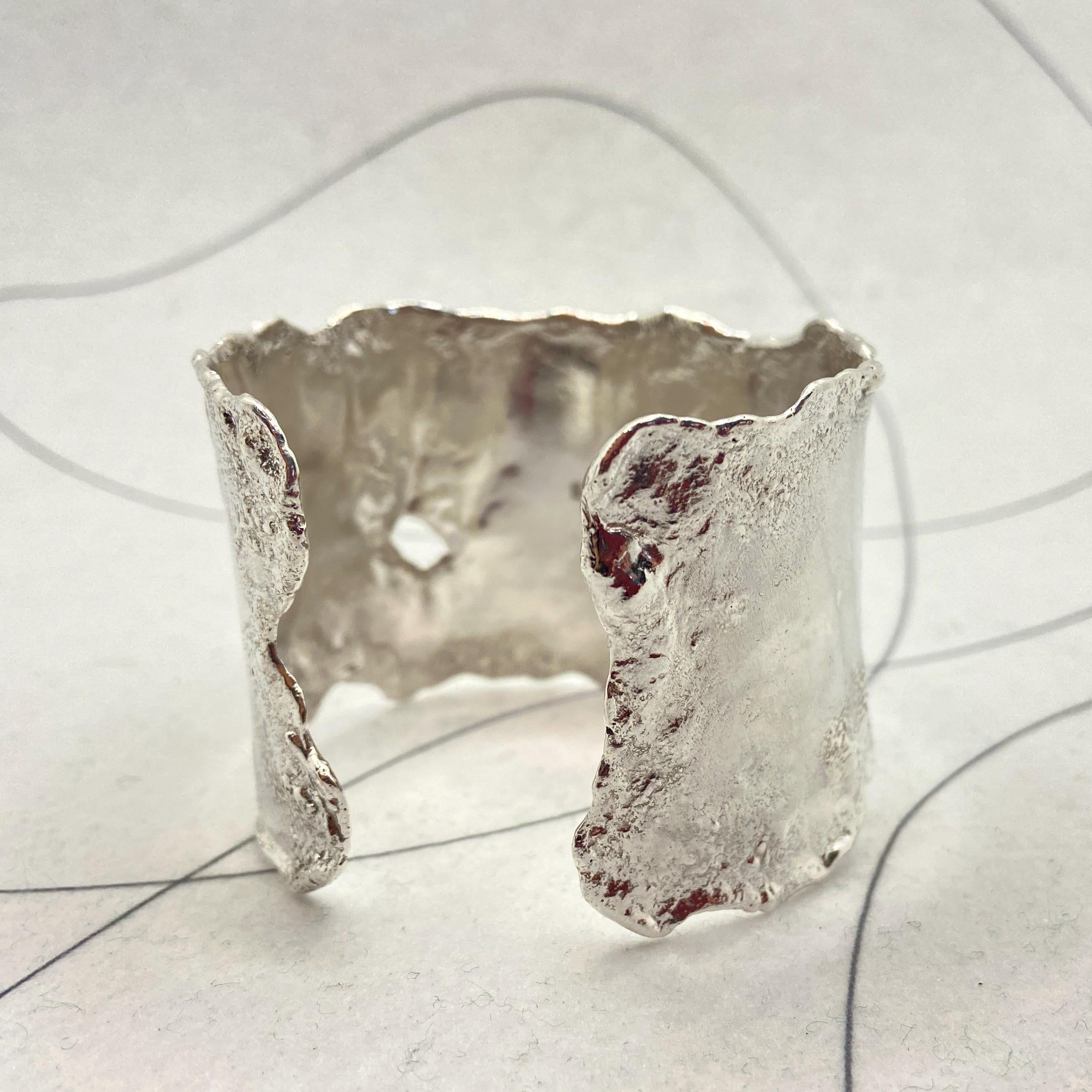 Wide Liquid Metal Sterling Silver Cuff Bracelet - Made to Order Open Wrist Cuff