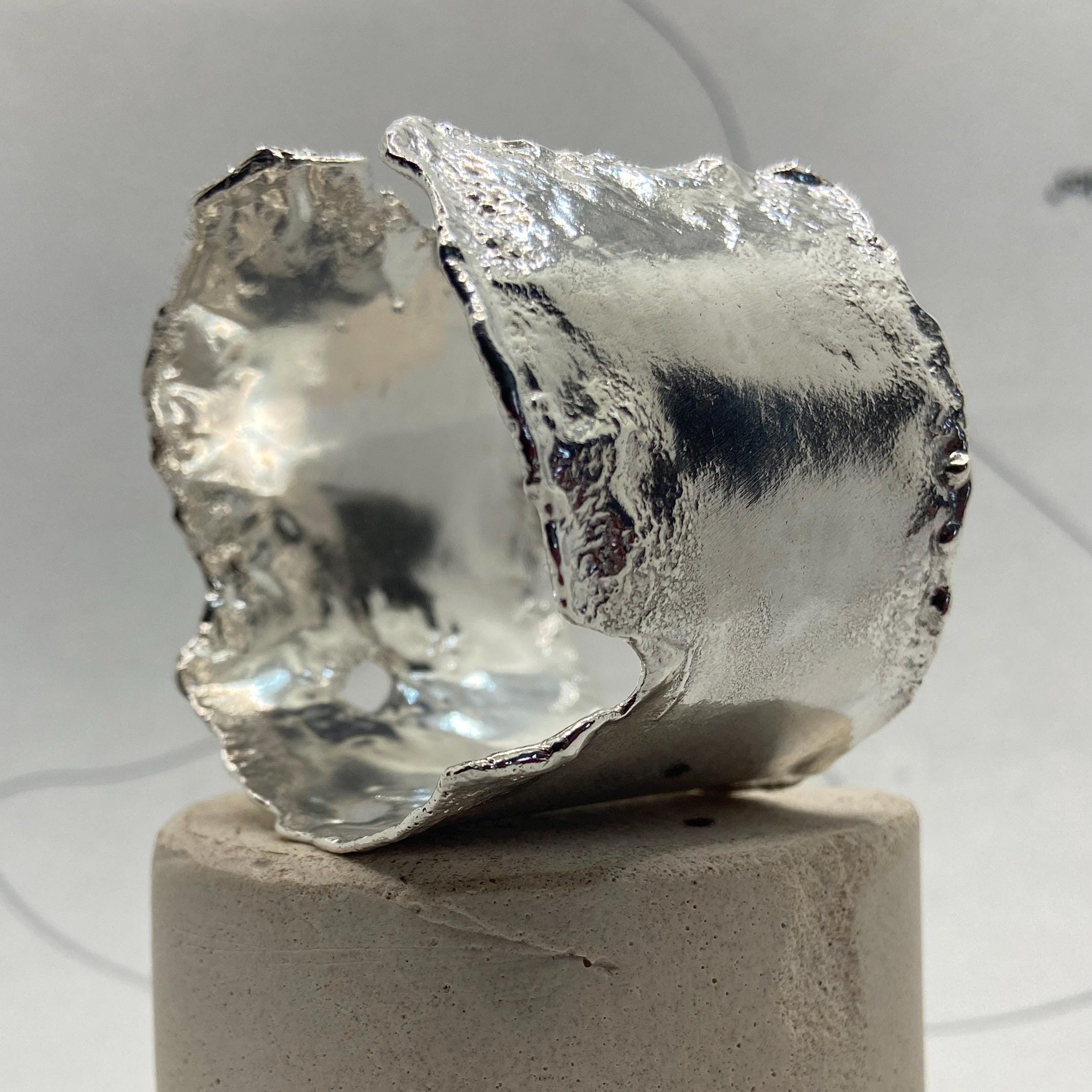 Wide Liquid Metal Sterling Silver Cuff Bracelet - Made to Order Open Wrist Cuff