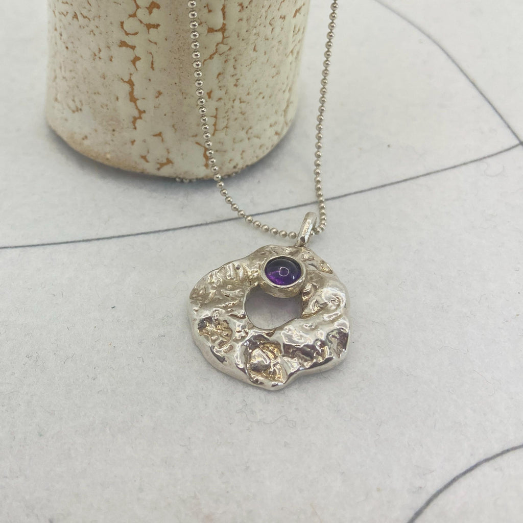 Amethyst Sterling Silver Pendant Necklace: Textured Organic Charm