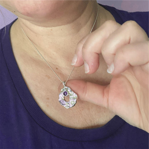 Amethyst Sterling Silver Pendant Necklace: Textured Organic Charm