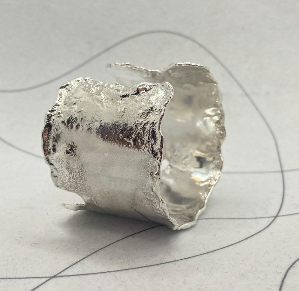 Wide Liquid Metal Sterling Silver Cuff Bracelet - Made to Order Open Wrist Cuff