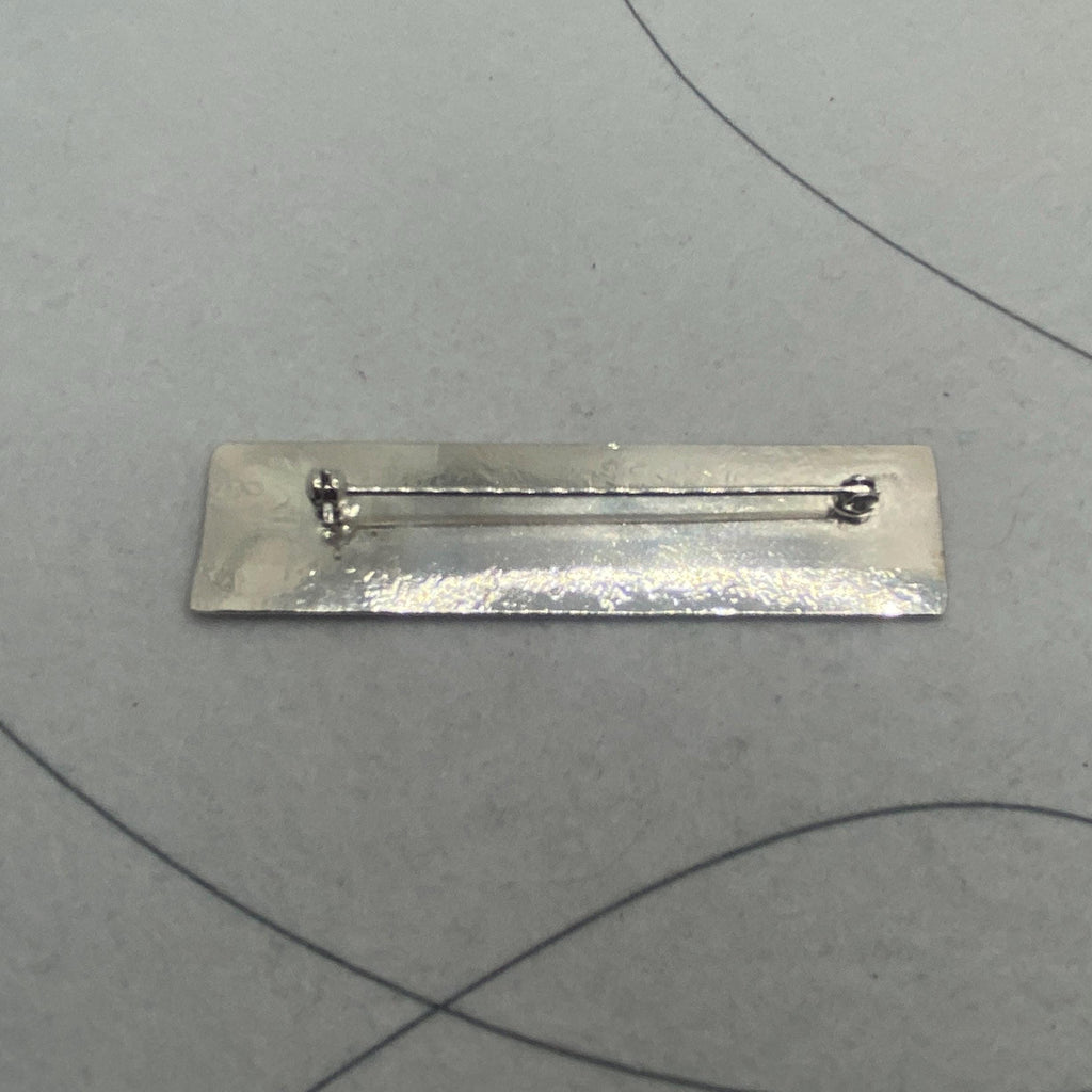 Rectangular Sterling Silver Brooch: Slim Striped Oxidized Lapel Pin