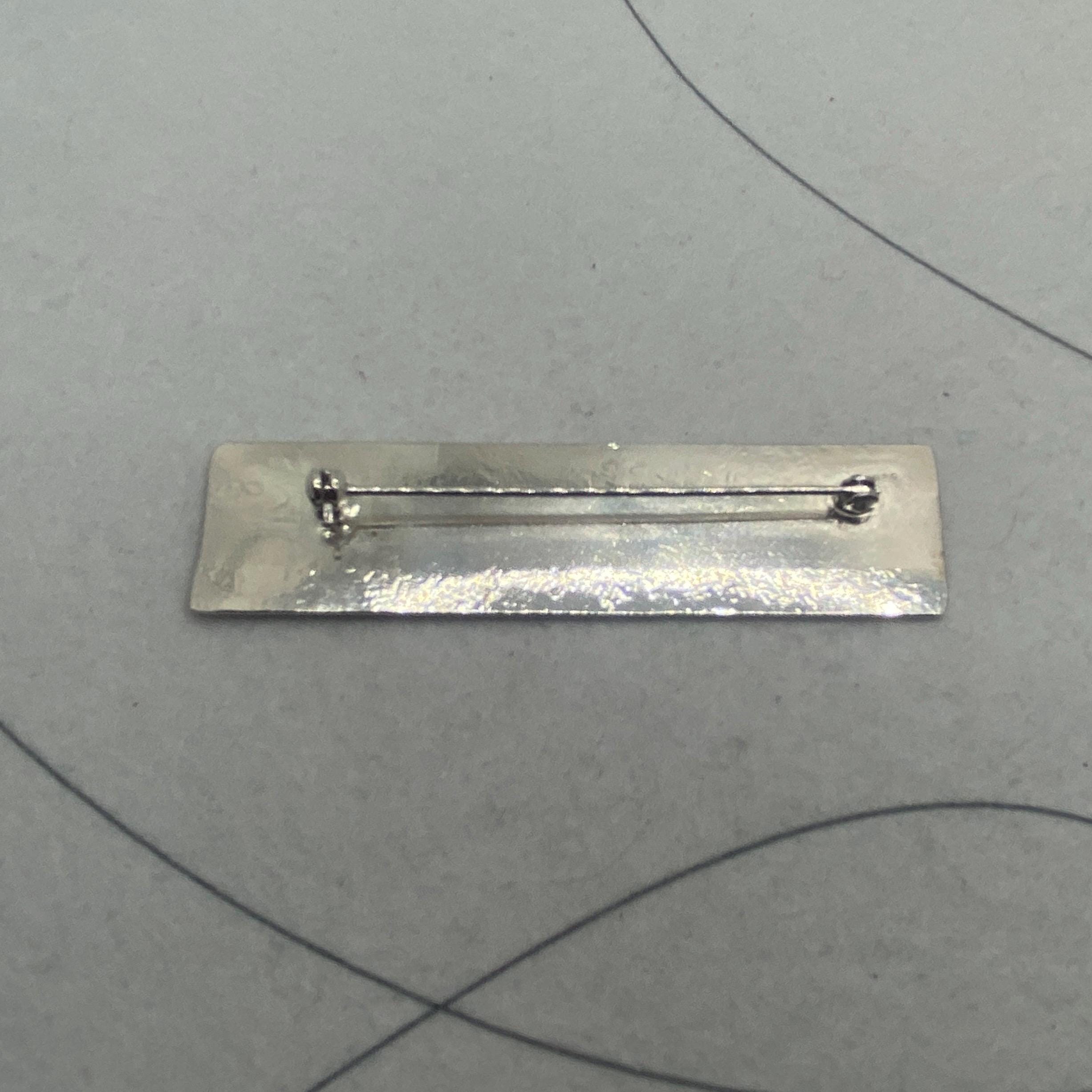 Rectangular Sterling Silver Brooch: Slim Striped Oxidized Lapel Pin