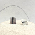 Rectangular Sterling Silver Stud Earrings with black stripe