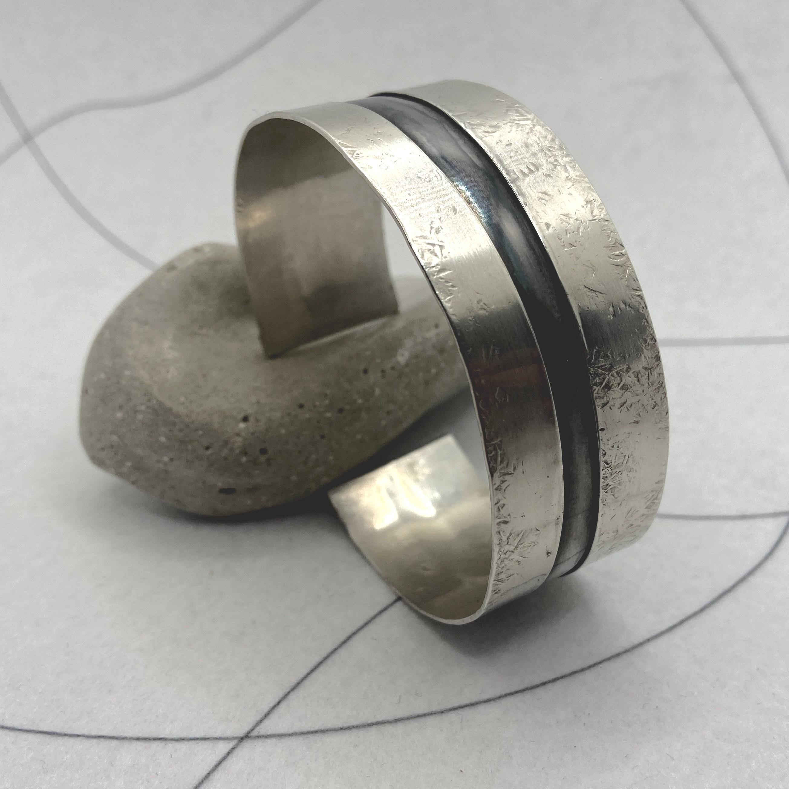 Oxidized Sterling Silver Cuff Bracelet: Striped Wide Bangle, personalised gift