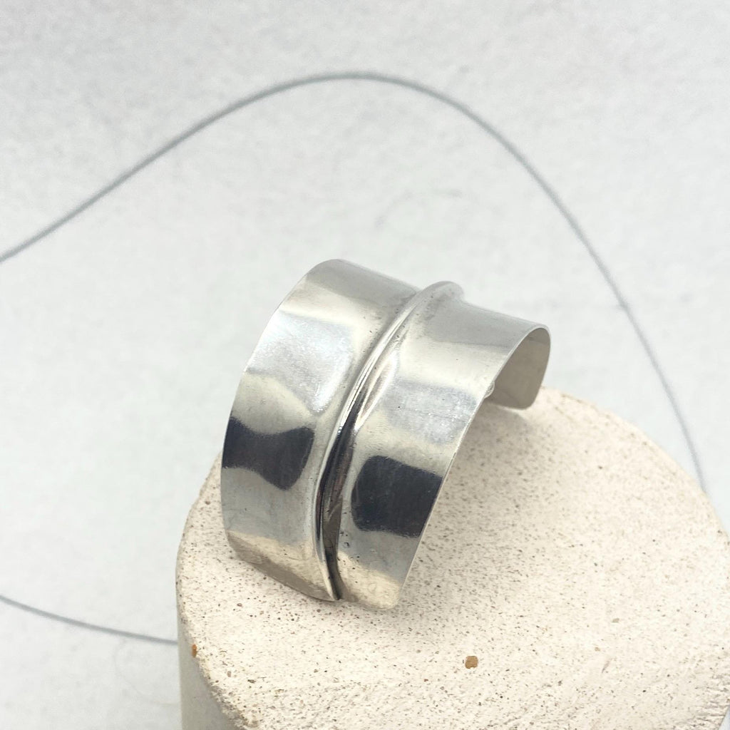 Wide Sterling Silver Ponytail Cuff, folded  clip-on Hair wrap for messy buns